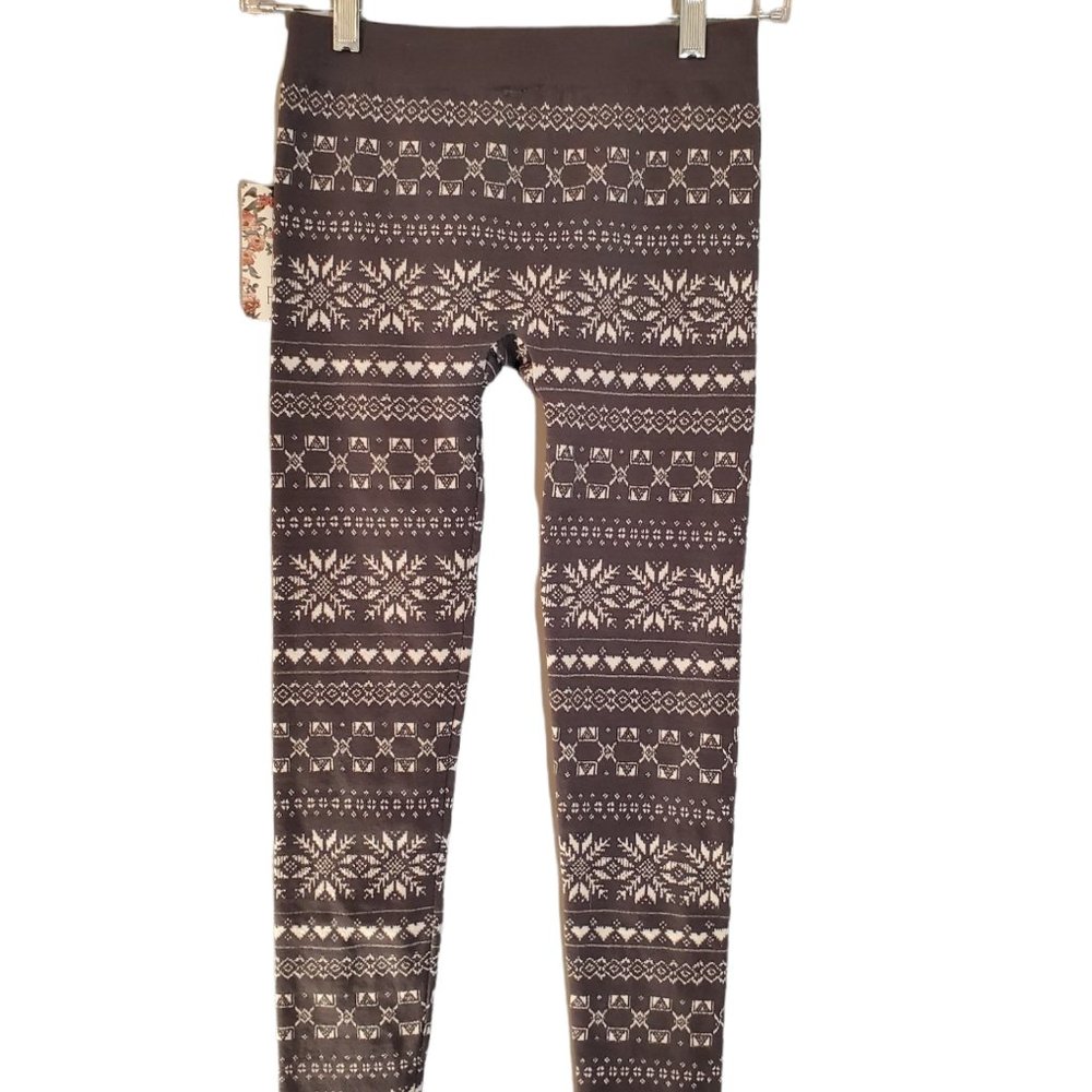 Pink Rose Cozy Fleece Leggings Snowflake Pattern